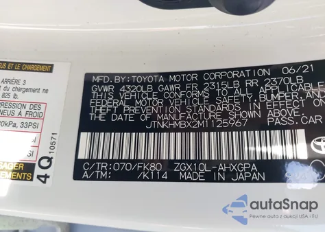 2021 Toyota C-Hr Xle из США, поврежденный, VIN JTNKHMBX2M1125967